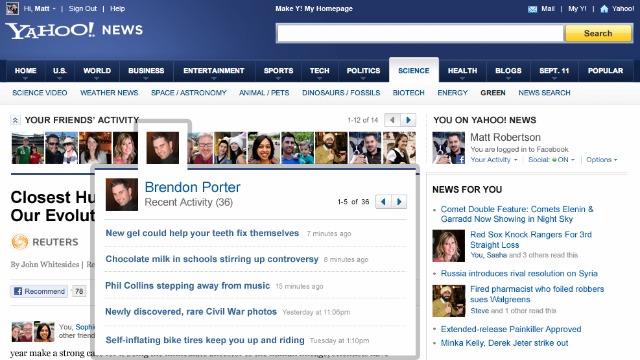 Yahoo News Activity Automatically Shares News with Friends