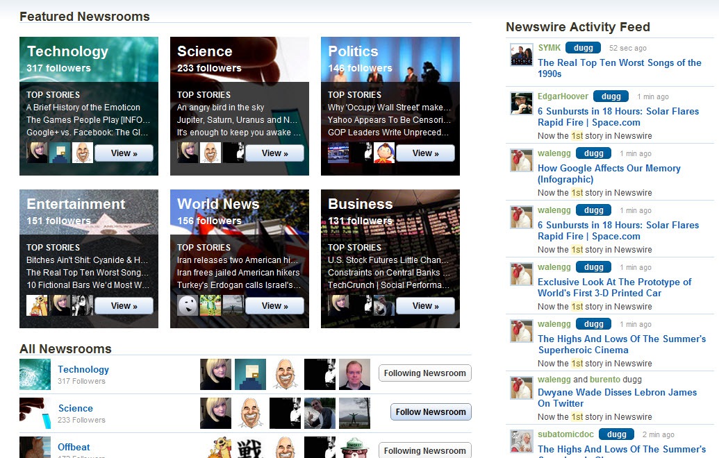 Digg Launches “Newsrooms” in Private Beta