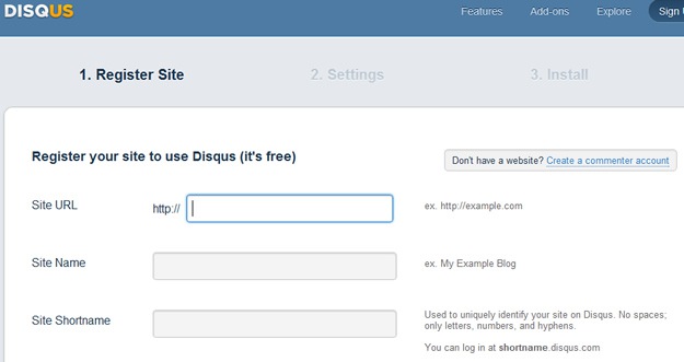 Register website with Disqus