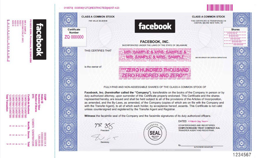 facebook stock certificate