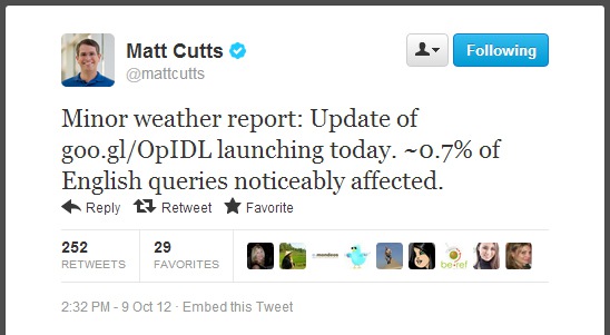 Matt Cutts Tweet