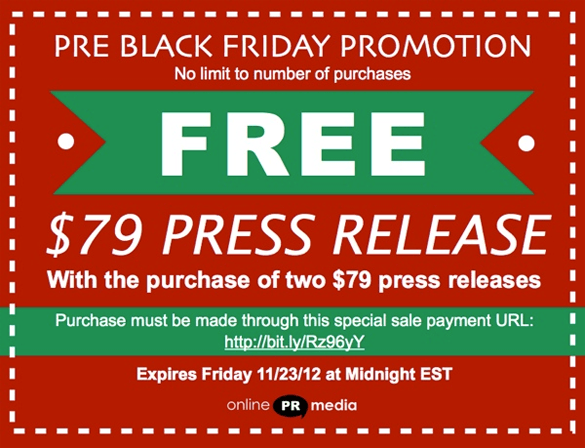 Black Friday Daily Deal: Online PR Media Buy 2 Get 1 Free Sale