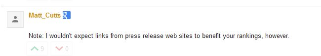 Matt Cutts Comment on Press Release Links