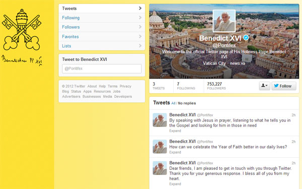 Screengrab of Benedict XVI's Twitter account.
