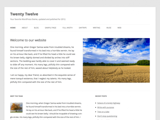 The new Twenty Twelve theme from WordPress