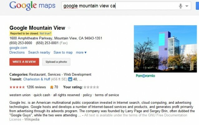 Google Places “Report a Problem” Subject to Manipulation