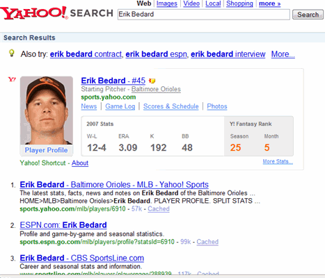 Yahoo Search Adds Yahoo Sports Baseball Shortcuts