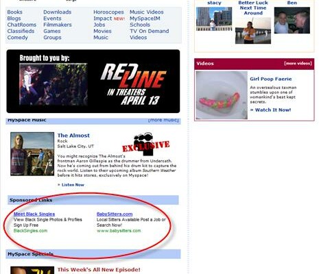 Looking at Google AdSense Placement on MySpace