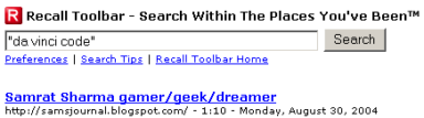 Recall Toolbar: Searches your visited websites
