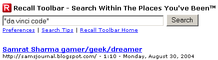 Recall Toolbar: Searches your visited websites