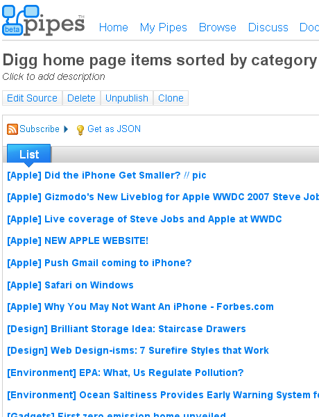 Yahoo Pipes: Analyzing Digg, Part 2: By Category and Submitter