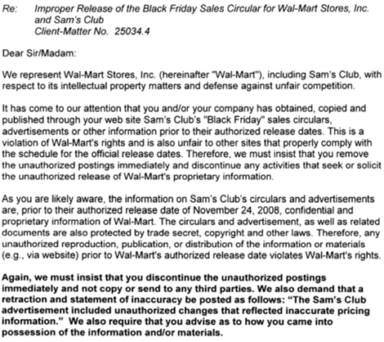 Wal-Mart Tells Search Engines No Links to Black Friday Ads