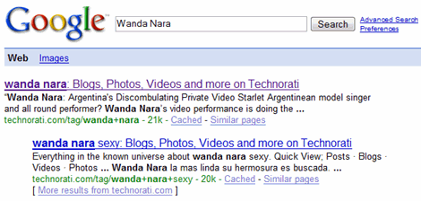 Google Fueling Technorati Blog Spamming : Wanda Nara Example