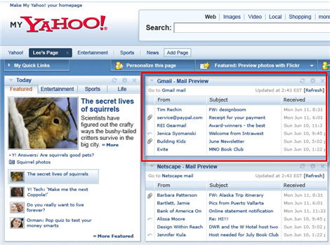 My Yahoo! Updates With GMail Integration & New Modules