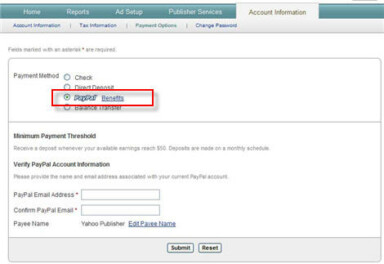 Yahoo Publisher Network Offering PayPal Payments