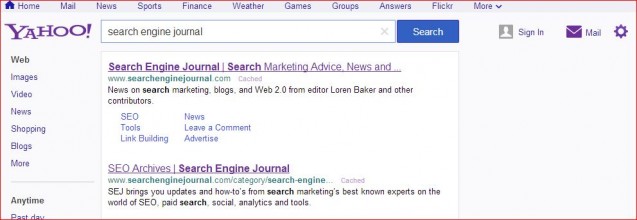 new yahoo search results page