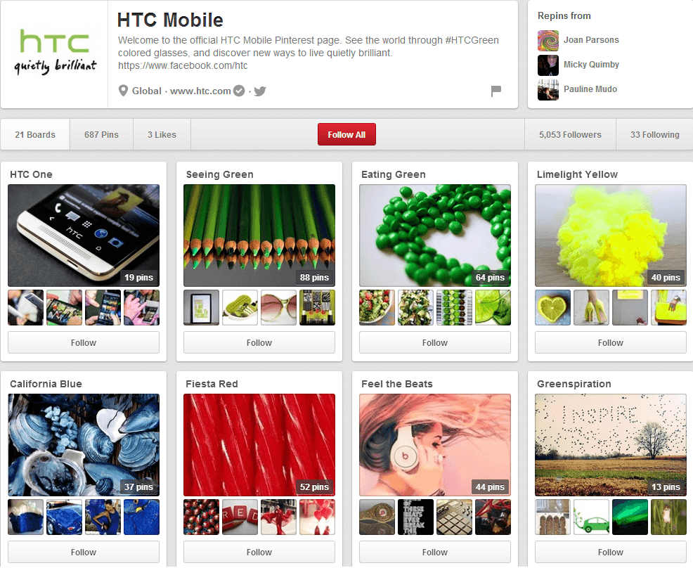 HTC Mobile Pinterest Page