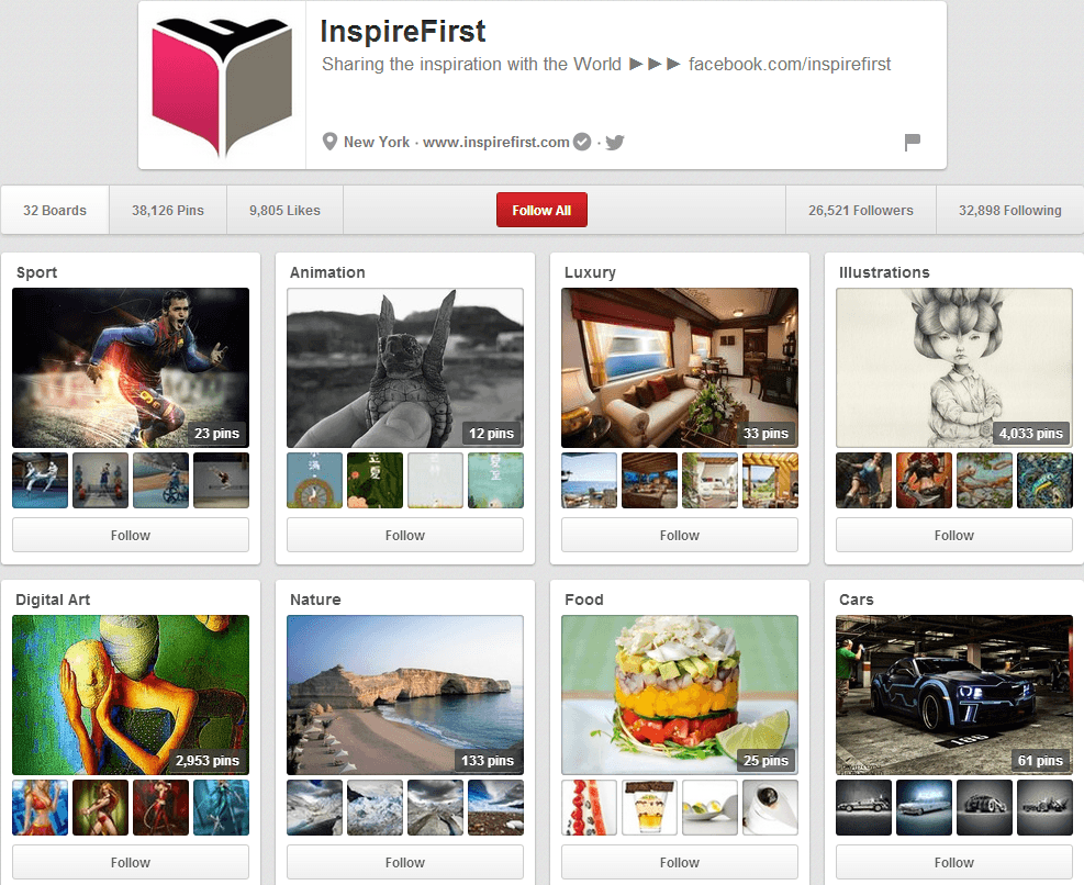 Inspire First Pinterest Page