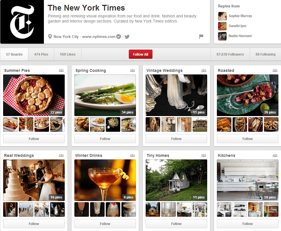 The New York Times Pinterest Page