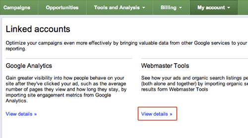 Adwords connection to Webmaster Tools