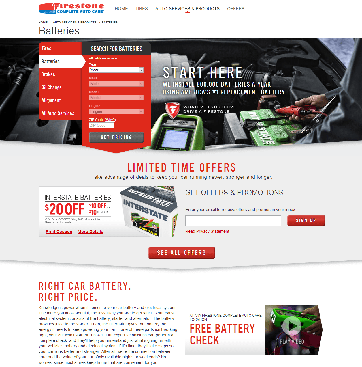 Firestone Complete Auto Care Batteries Landing Page