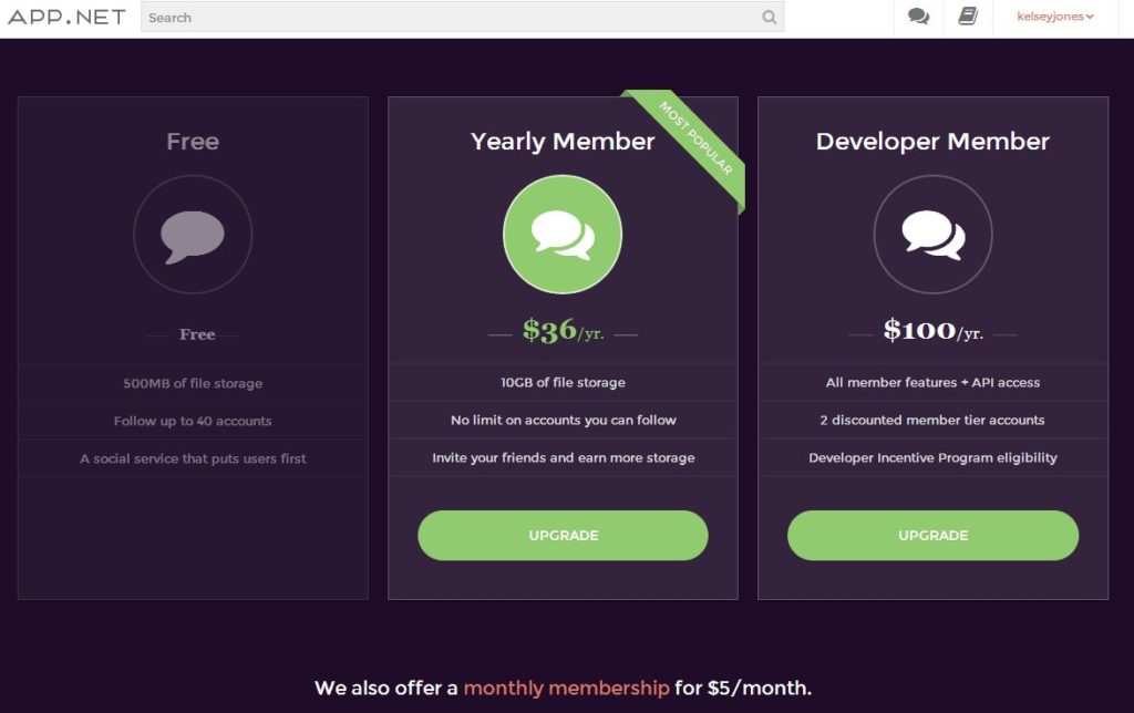 App.net pricing structure