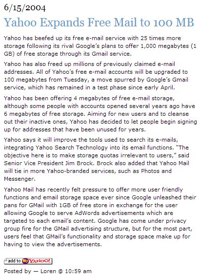 Yahoo Expands Free Mail to 100 MB