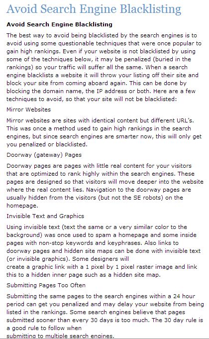 Avoid Search Engine Blacklisting