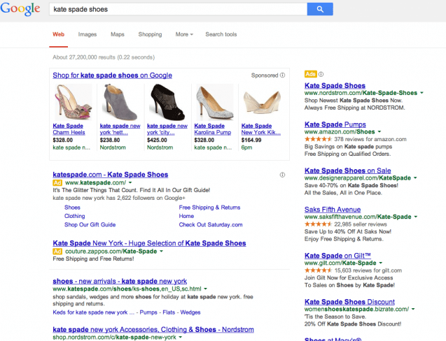 Kate Spade Google PLA Focused SERP