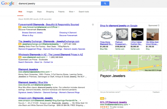 Google SERP PLA layout pre 12/04/2013