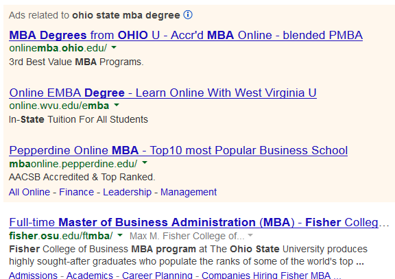 MBA search results