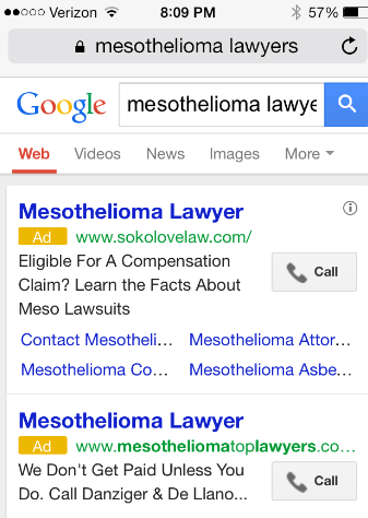 mesothelioma lawyers mobile results
