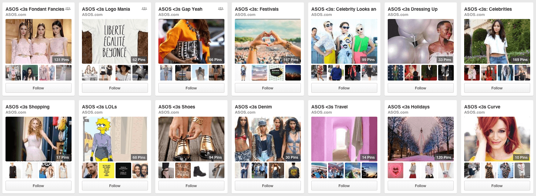 Pinterest Boards for ASOS - Social Media