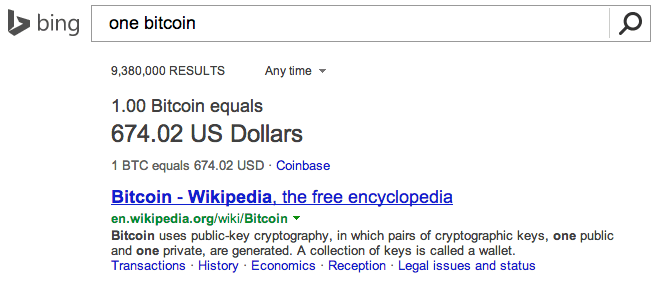 Bing Launches Bitcoin Conversion Tool