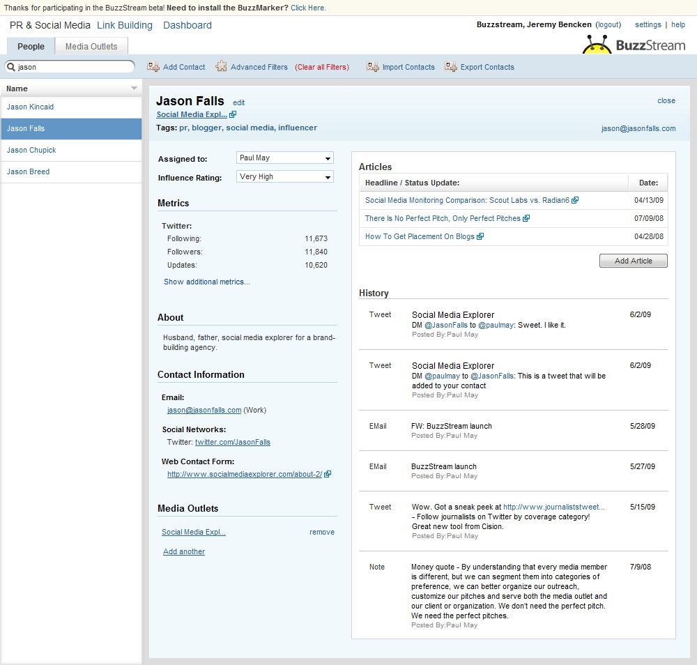 Top Ten Web Analytics Buzzstream Screenshot