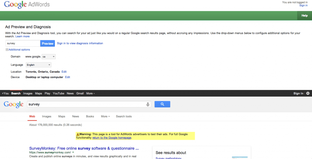 Adwords Preview Tool