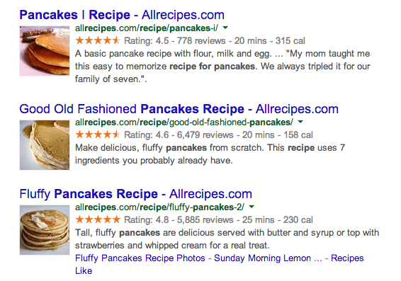 Example of recipe websites using Schema