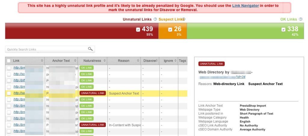 Unnatural Link Detection Profile Audit