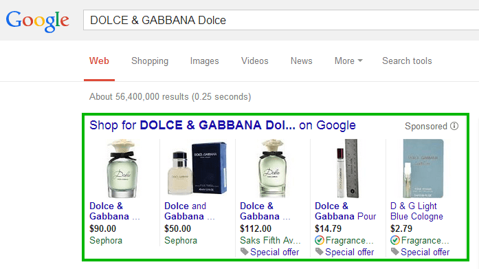 DOLCE & GABBANA Dolce comes in different flacons: 1 oz, 1,6 oz, 2,5 oz  (Screenshot taken on the 28th of April 2014)