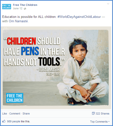 Image via:  https://www.facebook.com/freethechildren 