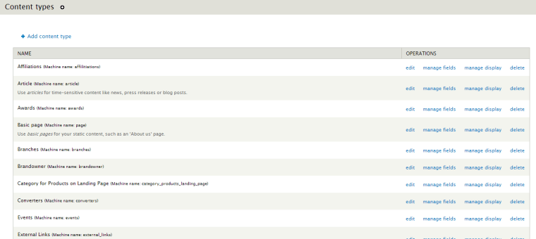 Drupal CMS content types