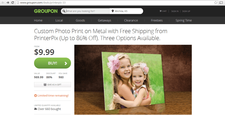 Groupon product screenshot