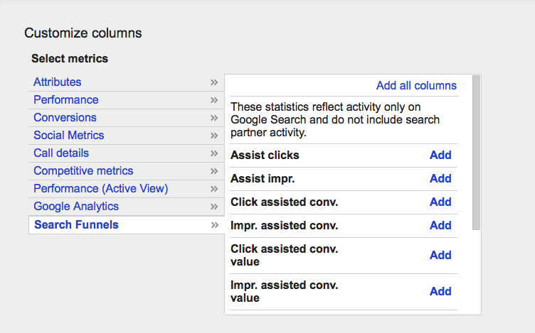 Google AdWords assist clicks