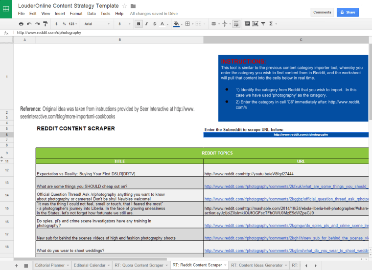 LouderOnline's Content Strategy Template - Reddit Scraper