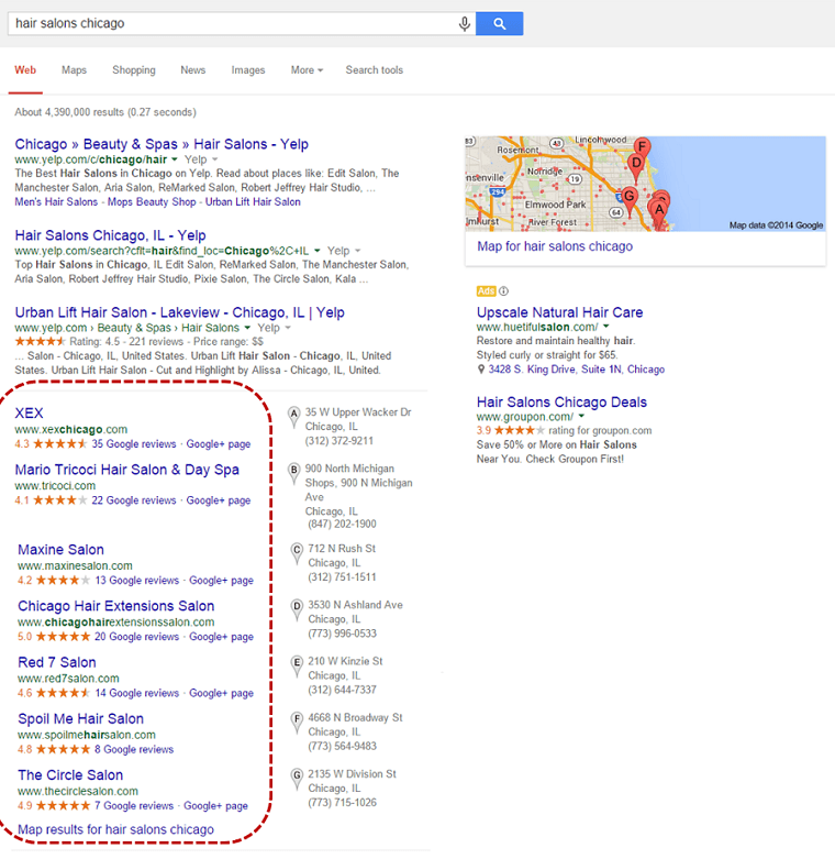 google search for hair salons chicago