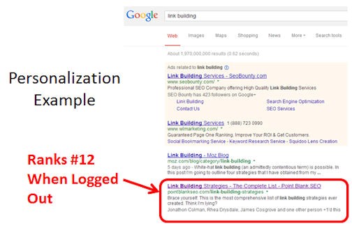Google search personalization example