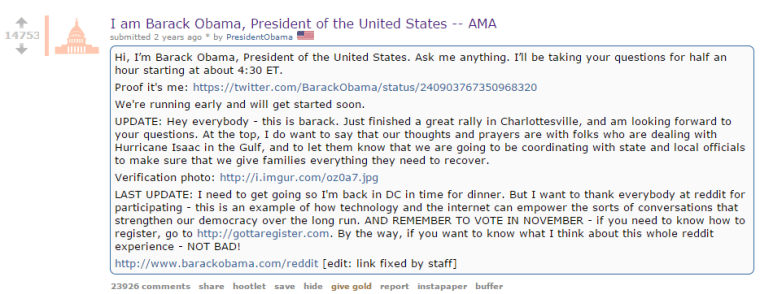 Obama AMA at reddit