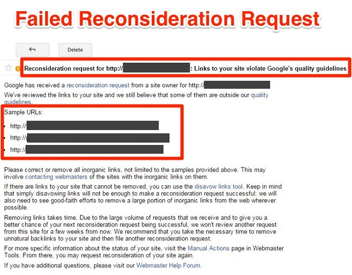 Failed Reconsideration Request