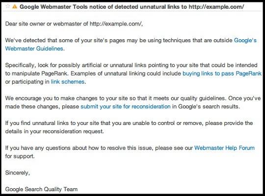 Google Unnatural Link Warning