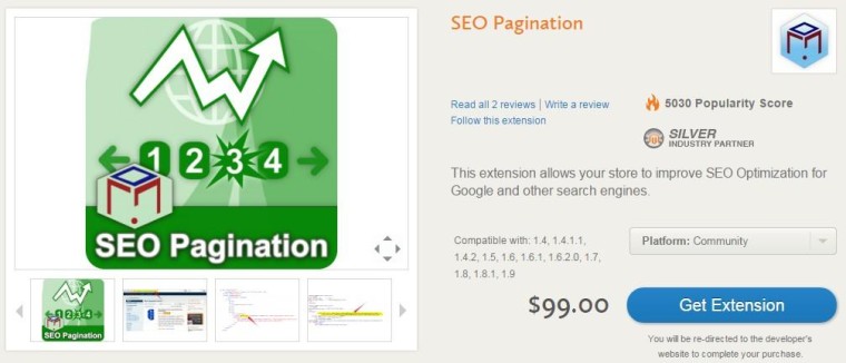 Screenshot of Pagination Extension from Magento Connect